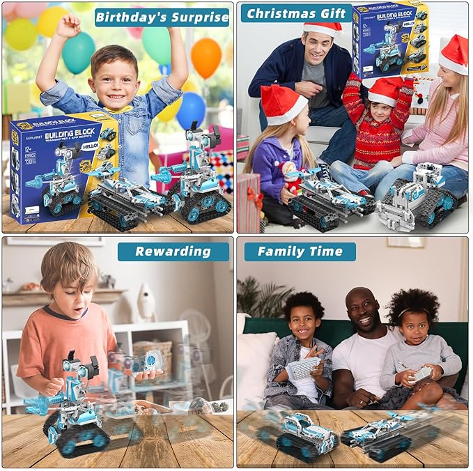STEM Robot for Kids Ages 8-14, 5-in-1 Remote Control and APP Programmable Robot Toys - 720 Pcs DIY Building Science Educational Kit, Building Block Birthday Present for Teen Boys Girls