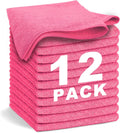 Pink Microfiber Cleaning Cloth 13"x13", Ultra Soft Absorbent Microfiber Cleaning Rags for Housekeeping Cleaning Supplies, Lint Free Reusable Cleaning Cloths for House Washable, Pack of 12