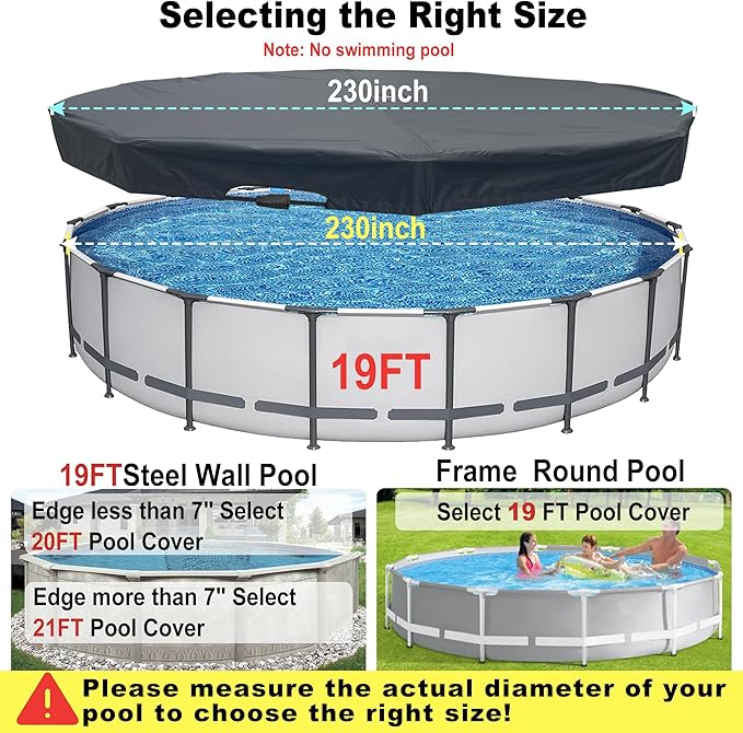 19 Ft Pool Cover, with Automatic Drain Round Pool Cover, One-Piece Quick Installation and Removal Above Ground Pool Cover, Preventing Waterlogging, UV Protected Solar Swimming Pool Cover