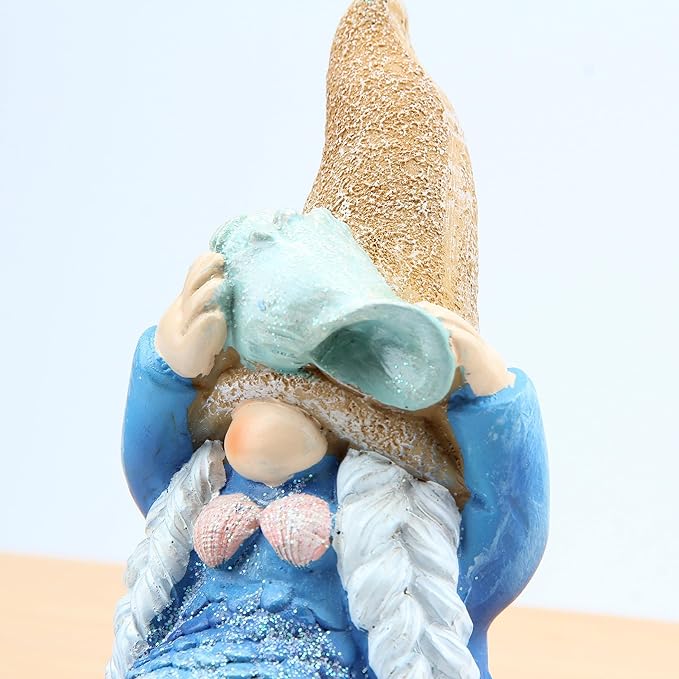 Leekung Mermaid gnome Statue Garden Decor,Beach Gnomes Figurine for Outdoor Indoor Patio Lawn Yard Porch Shelf Bookshelf Edge Table windowsill Decoration,Nautical Ocean Sculpture