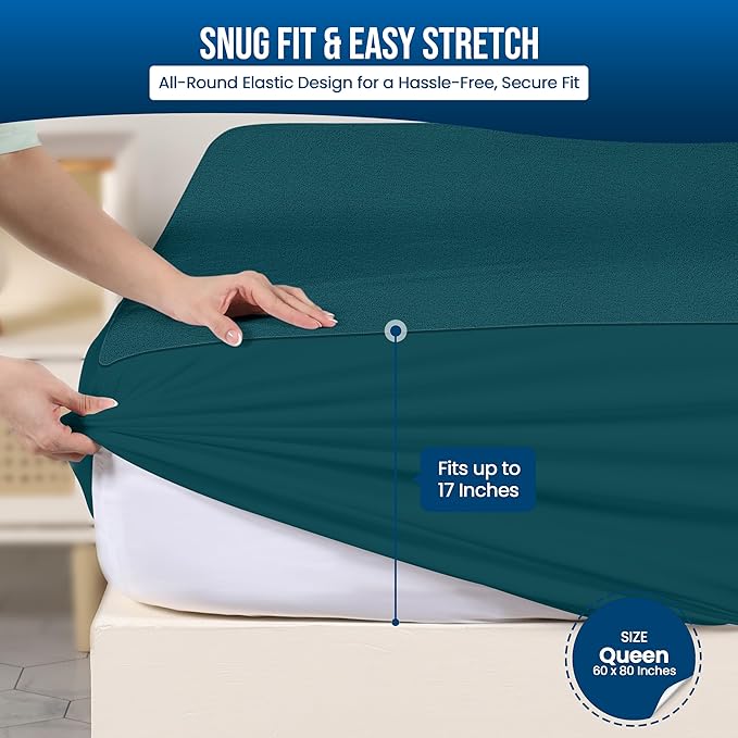 Utopia Bedding Waterproof Mattress Protector Queen Size, Premium Terry Mattress Cover 200 GSM, Breathable, Fitted Style with Stretchable Pockets (Teal)