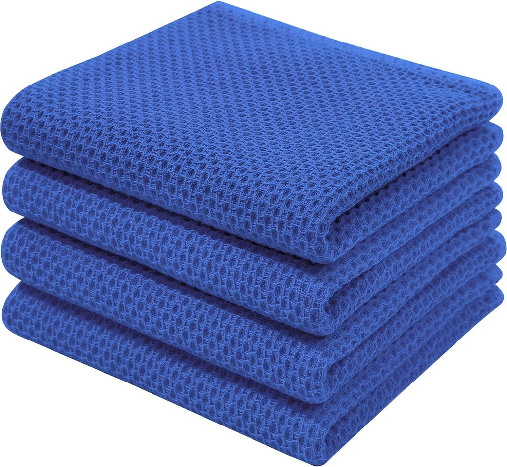 Homaxy 100% Cotton Waffle Weave Kitchen Dish Towels, Ultra Soft Absorbent Quick Drying Cleaning Towel, 13 x 28 Inches, 4-Pack, Blueberry