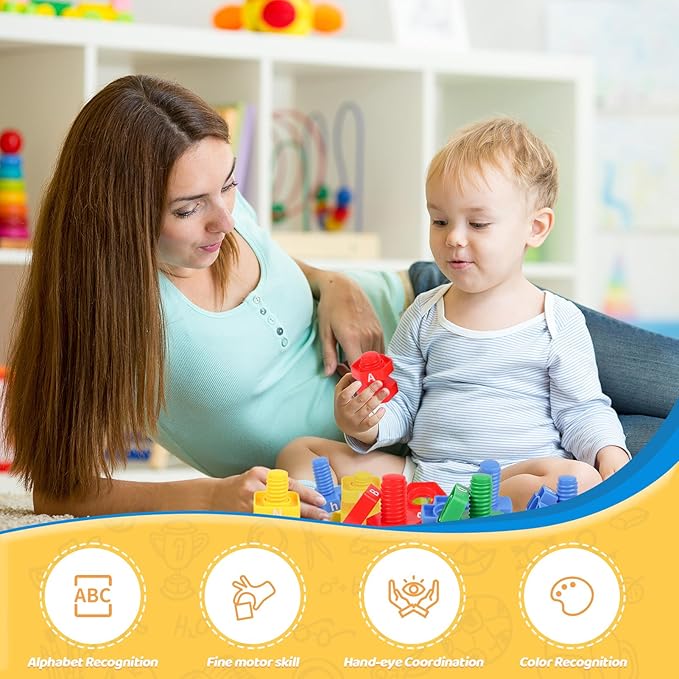 ABC Letters Matching Games - Alphabet Learning Toy for Toddler: 52 pcs Nuts and Bolts Fine Motor Toys, Montessori Sorting & Stacking Toys Preschool Kindergarten Learning Activities for Kids