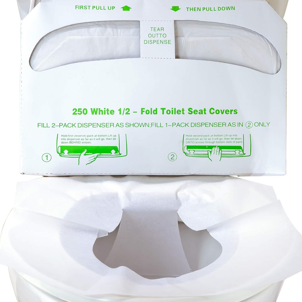 Biodegradable Half-Fold Toilet Seat Covers 250Pk. Self-Flushing, Disposable Potty Papers Keep Toilets Clean and Family Healthy. Mess-Free Paper Safety Covers for Commercial, Home, Travel and Kids Use