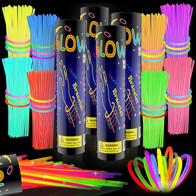 400 Pcs Glow Sticks Bulk Party Pack, 8'' Glow in the Dark Party Supplies, Glow in the Dark Light Up Sticks with Connectors, Party Favors for Birthday, Concert, Raves, Halloween, Christmas