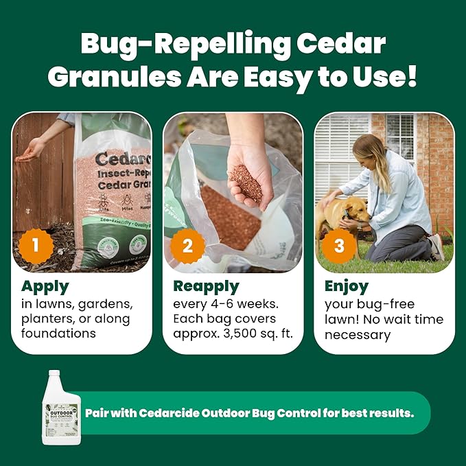 Cedarcide Lawn, Home & Garden Cedar Granules | Repels Fleas, Ticks, Ants & Mosquitoes | Smells Great, Easy to Use | Family & Pet Safe | 1 Bag (8 Lbs)