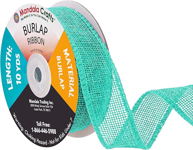 Mandala Crafts Turquoise Burlap Ribbon 1 Inch Wide Jute Ribbons for Crafts - 20 Yds Roll Rustic Burlap Wrap Trim Ribbons for Wreaths Bows Wedding Party Decoration