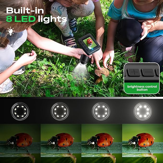 Handheld Digital Microscope D-KS2 with 2" IPS Screen - Take Pictures & Videos - Download to PC & Mac - 1000X Pocket Microscope for Kids/Adults with 32G SD Card - Use Indoors&Outdoors