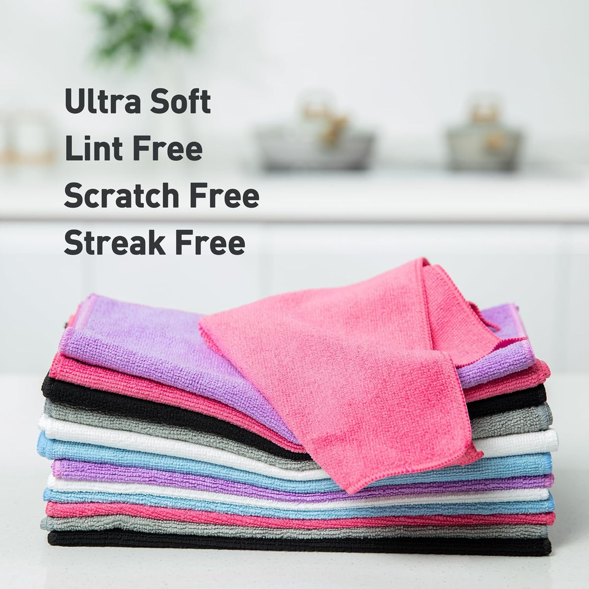 Pink Microfiber Cleaning Cloth 13"x13", Ultra Soft Absorbent Microfiber Cleaning Rags for Housekeeping Cleaning Supplies, Lint Free Reusable Cleaning Cloths for House Washable, Pack of 12