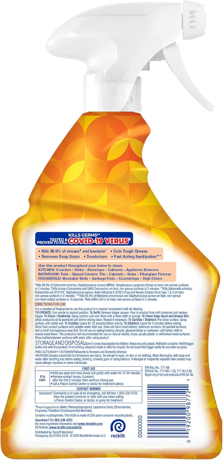 Lysol All-Purpose Cleaner, Sanitizing and Disinfecting Spray, To Clean and Deodorize, Mango & Hibiscus Scent, 32oz (Pack of 2)