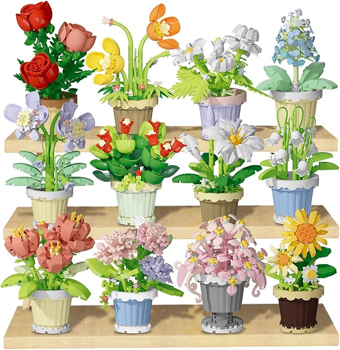 12 Pcs Flowers Bouquet Building Set,2531 Pcs Flower Botanical Collection Building Block Toy,Micro Plant for Home or Office Decor, Mother's Day Valentine Christmas Birthday Gifts for Adults,Girls