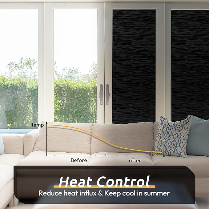 rabbitgoo Blackout Window Film, Sun Light Blocking Window Black Out Cover for UV Reduction, Removable Tint Room Darken Heat Control Frosted Glass Sticker for Home, Black, 29.5 x 78.7 Inches