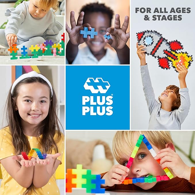 PLUS PLUS Learn to Build Set, Interlocking Mini Building Blocks, 3D Puzzle Construction Stem Toy for Kids - Basic Mix, 400 Pieces