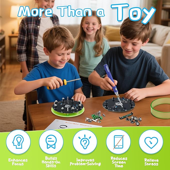 STEM DIY Toys Hand Assembly Electronic Spin The Wheel | Science Craft Kit for Kids Ages 8-9-10-11-12-13-14-15+ Years Old | Educational Gifts for Boys&Girls | Video Guide (Round-Transparent Clear)