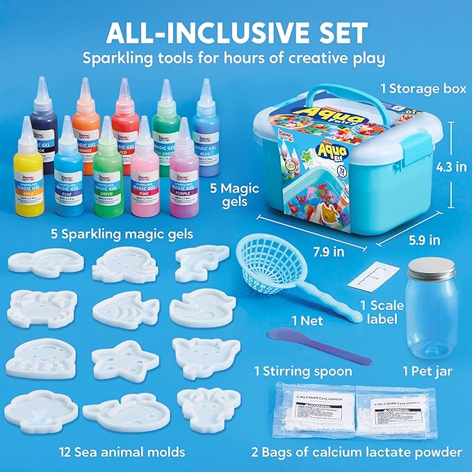 Klever Kits Water Gel Kit, Magic Fairy Water Gel Toy Kit with 10 Gels, 12 Molds, Preserving Bottle for Presents, Party Favors, Birthday Gifts, Arts & Crafts DIY STEM Kits for Kids