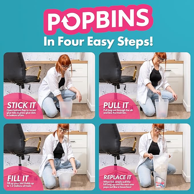 Trash Bags - Small Garbage Bags, Clear Trash Can Liners for Bathroom Bins, Bedroom, Office & Kitchen Waste, Multi-Purpose Household Wastebasket Cleaning Supplies - 1.2 Gallon, Pack of 6