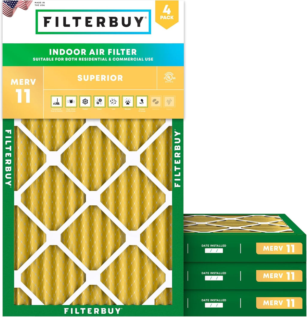 Filterbuy 14x25x2 Air Filter MERV 11 (MPR 1200) Allergen Defense Replacement (4-Pack), Electrostatic Pleated HVAC AC Furnace Filters, Made in USA (Actual Size: 13.50 x 24.50 x 1.75)