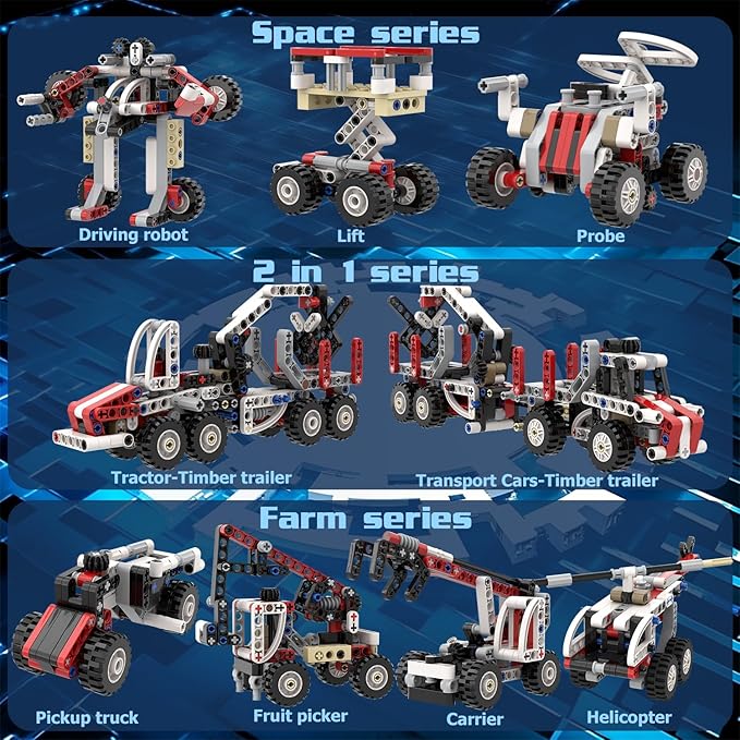 22-in-1 Building-Block technic-Cars-Set for Kids 8-12,Racing Cars, Motorcycles, Tractors, Helicopters, Robots Brick-Kits Compatible with Lego-technic, STEM-Toys for Gifts for Boys & Girls