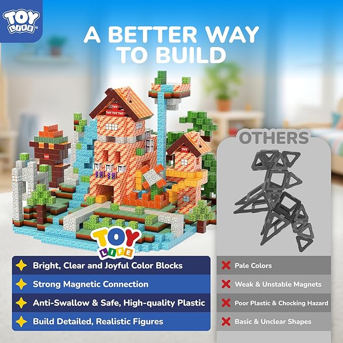 Magnetic Blocks, 108 Pcs Build Mine World Magnet Building Blocks Set for Kids Age 3+ Year Old Boys Girls, Magnetic Construction Building Toy for Toddler