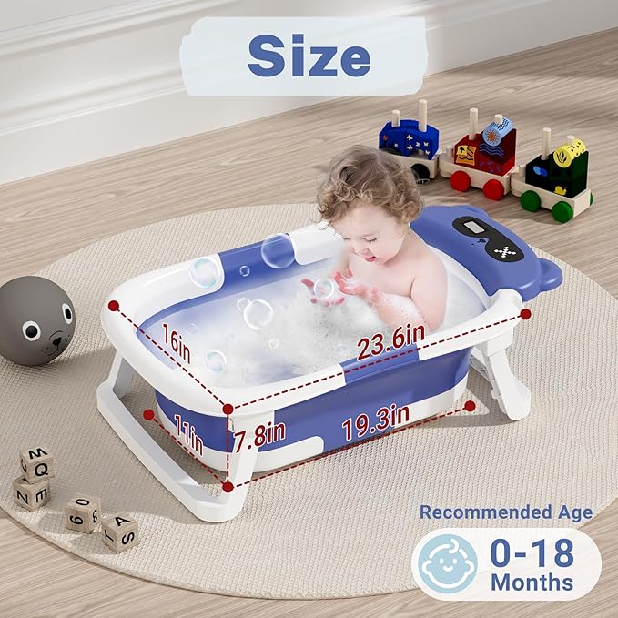 AVIDOR Baby Bathtub,Collapsible Bathtub for Newborn to Toddler,Durable Essential Infant Bath Tub,Portable Travel Baby Bathtub with Soft Cushion,No-Slip Hanging and Detachable Bathtub(Navy Blue)