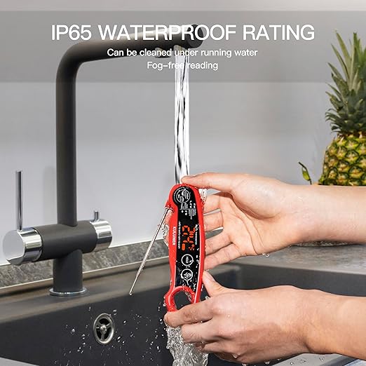 1-Second Rapid and Accurate Meat Thermometer - Waterproof Multifunctional Kitchen Food Thermometer, Ideal for Frying, Smoking, Grilling and More(Red)