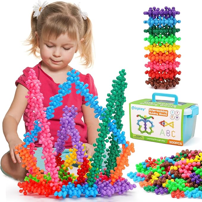 Kids Building STEM Toys for 3 4 5 6+ Year Old Boy Girl Birthday Gift, 300PCS Educational Interlocking Discs Building Blocks for Kids Ages 3-5 4-8 5-7 Preschool Classroom Manipulatives Creative Games