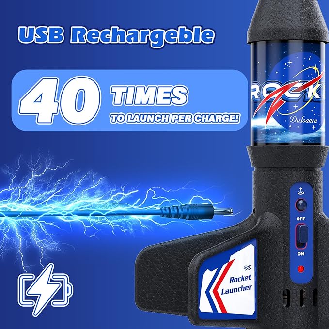 Rocket Launcher for Kids Automatic Launch 200 Feet Air Rocket Toy for Boy 10 Years Old Air Rocket with Safety Parachute and LED Outdoor Rocket Kits Toys Gifts for Kids Age 5 6 7 8 9 10 11 12