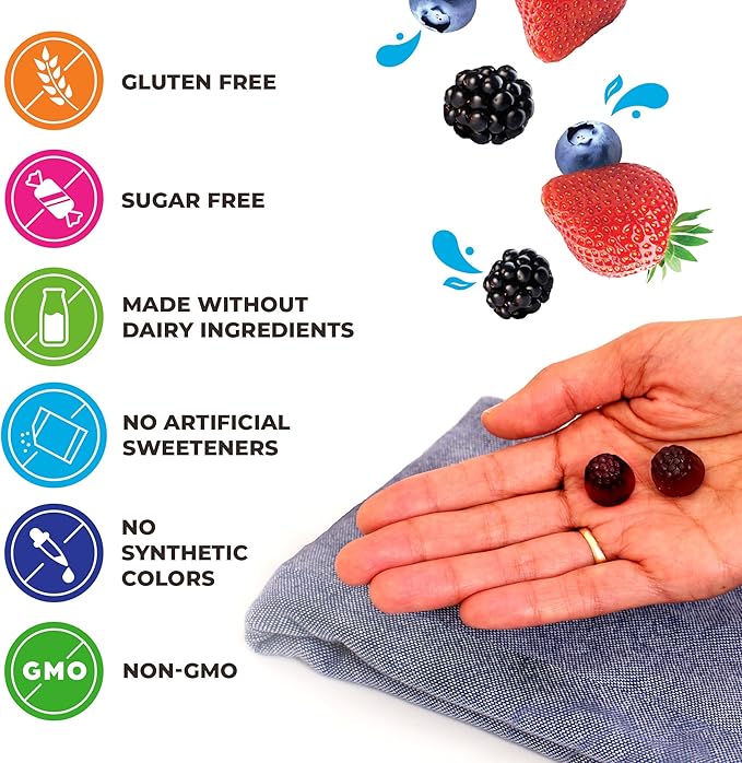Orgain Kids Sugar Free Multivitamin Gummies, Vegan & Plant Based, 50 Superfoods, 15 Vitamins and Minerals, Immune Support and 3g of Fiber, Mixed Berry, Ages 4+, 1 Month Supply (60 Gummies)