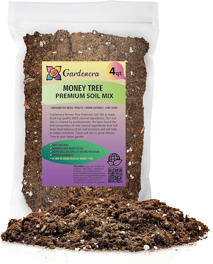 GARDENERA Money Tree Potting Soil Mix for Planting or Repotting Guiana Chestnut, Soil Blended to Properly Grow Money Tree Plants (4 Quart Bag)