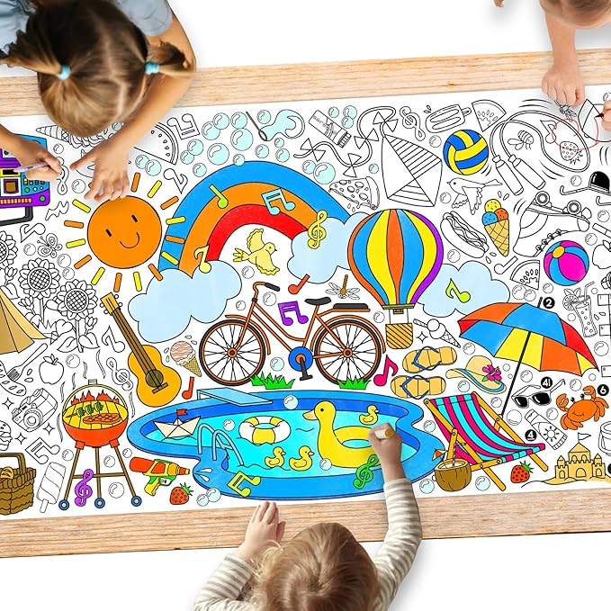 Giant Coloring Poster for Classroom - 31.5x72" Versatile Summer Activity Poster/Table Cover for School Parties, Birthday & Special Events Decoration