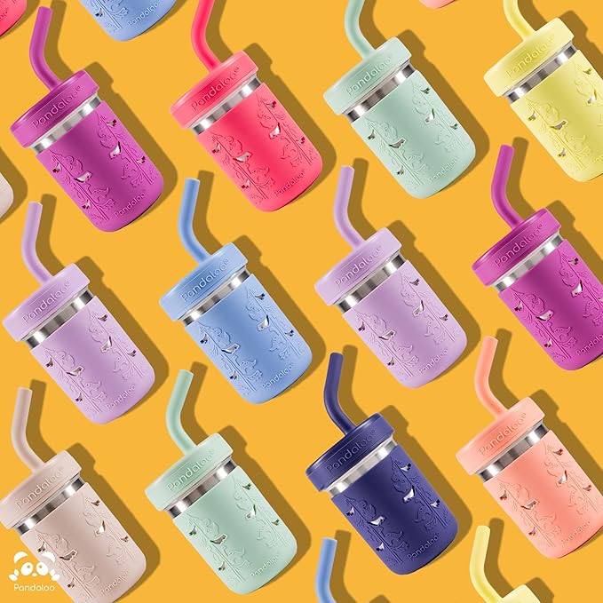 Pandaloo® Smoothie Cups for Kids - Stainless Steel Toddler Tumbler with Straw, Sippy Cup for Smoothies - BPA-Free, Toddler Snack Cups, 10 oz