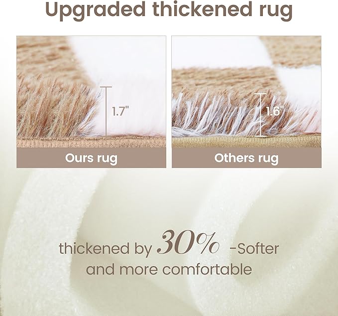 Super Soft Rug for Bedroom, 5x8 Ft Beige and White Area Rug Classic Checkered Shaggy Anti-Skid High Pile Soft Fluffy Rug Fuzzy Carpet for Living Room Bedroom Kids Room Nursery, Dorm Home Decor