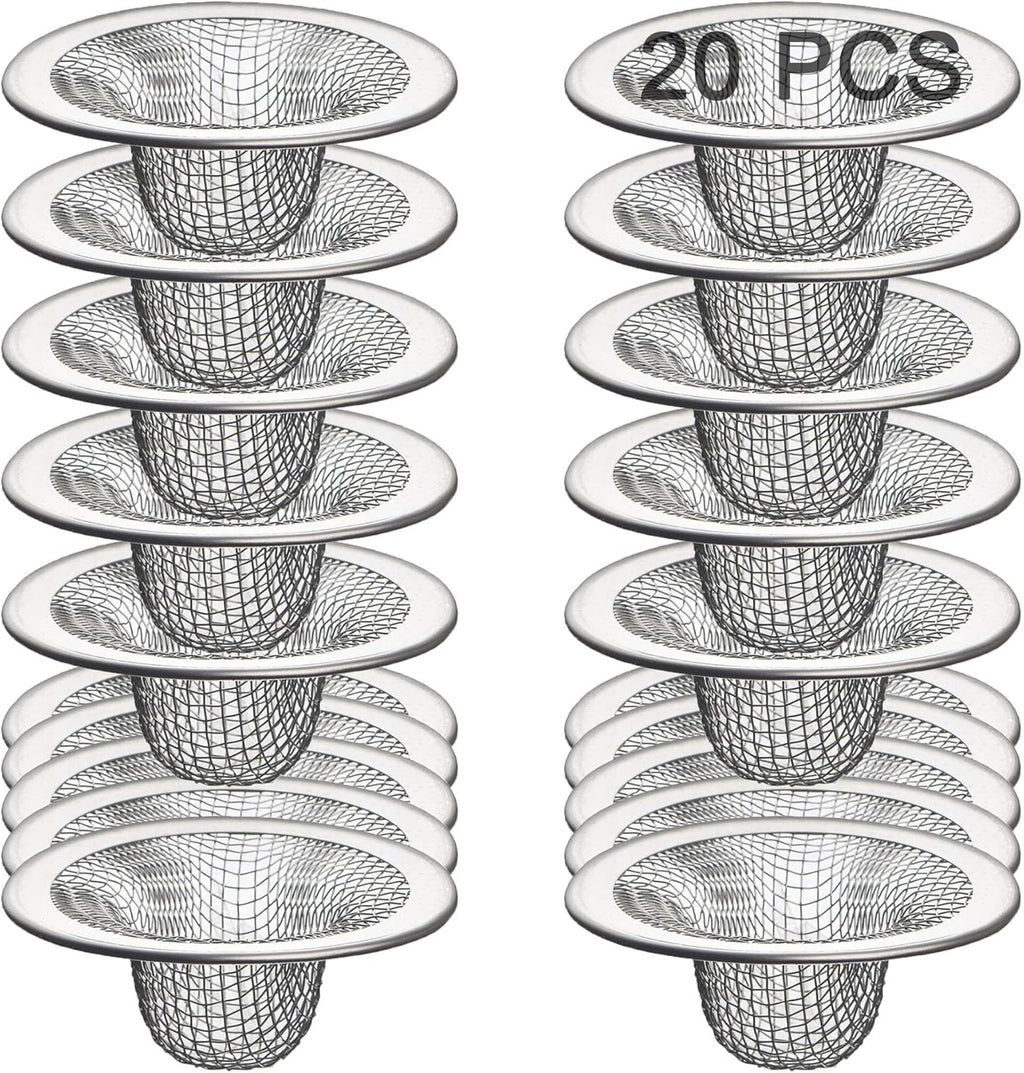 20Pcs Bathroom Sink Drain Strainer Screen Mesh, 2.75'' Stainless Steel Slop Basket Filter Trap Sink Drain Mesh Basket Hair Catcher Filter Cover for Lavatory RV Shower Floor Utility Drain