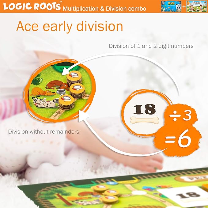 Multiplication and Division Games - Pack of 2, Pet Me and Monster Sock Factory, Math Board Games & STEM Toys for 5-9 Year Olds, Educational Gift for Kids, Homeschoolers, Grade 1 and Up