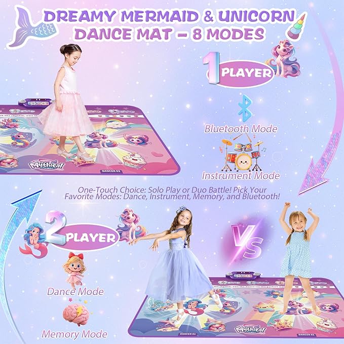 Extra Large Dance Mat for Kids, Rechargeable Electronic Dance Mats Toy with Light-up 12 for Girls, Pink Dance Pad Challenge Games Christmas Birthday Gifts Ideas for Kid Ages 3-12