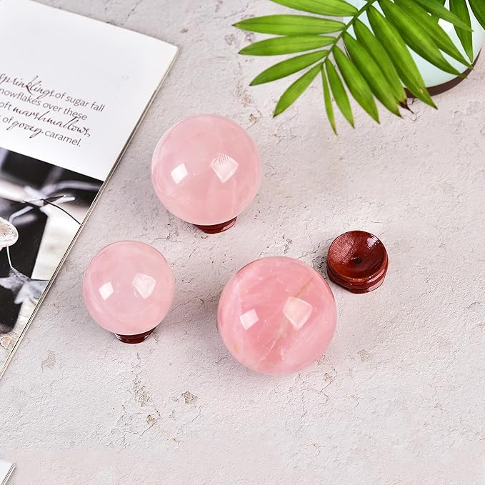 JIC Gem Natural Pink Rose Quartz Ball Sphere with Base,Class 1，4-5cm