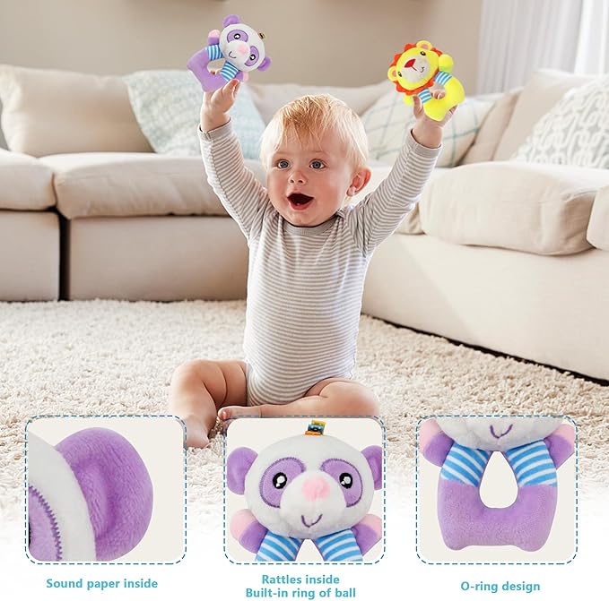 BLOOBLOOMAX Sock rattles for Babies 0-24 Months Baby Animal Foot Finder Educational Toys