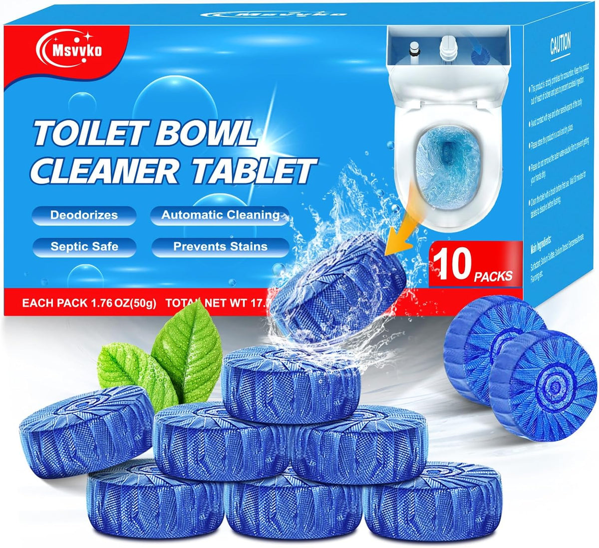 Toilet Bowl Cleaners, Automatic Toilet Bowl Cleaner Tablets Blue Gel Powerful Clean, Septic Safe Toilet Tank Cleaner, Bathroom Deodorizer & Prevent Stain, Fresh Scent-10 PACKS