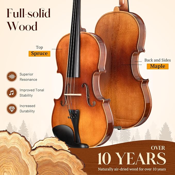 CAHAYA Violin 4/4 Full Size - Full Wooden Violin Set for Beginners Kids Adults Students Violin Kit with Hard Travel Case, Shoulder Rest, Extra Strings, Tuner