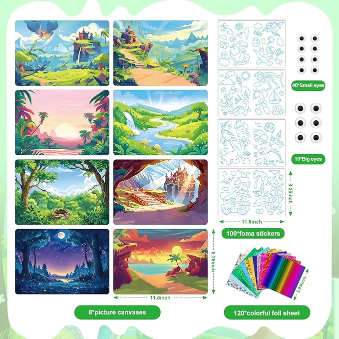 homicozy Art & Craft Activity for Kids-Foil Fun Dinosaur,No Mess Art Crafts for Girls,DIY Foil Foam Stickers,Creative Activity Kits,Kids Travel Toys,Gifts for Girls & Boys Ages 4-10