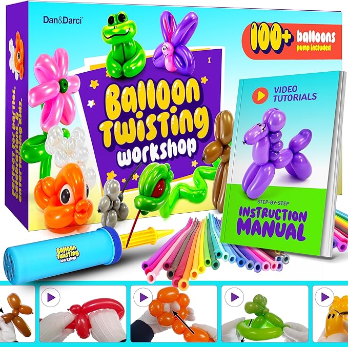 Balloon Animal Twisting Kit with Pump for Kids - Boy & Girl Christmas Gift - Birthday Gifts for Girls and Boys - Arts and Crafts for Kid Ages 8-12 - 6 7 8 9 10 11 12 Year Old - Animals Balloons