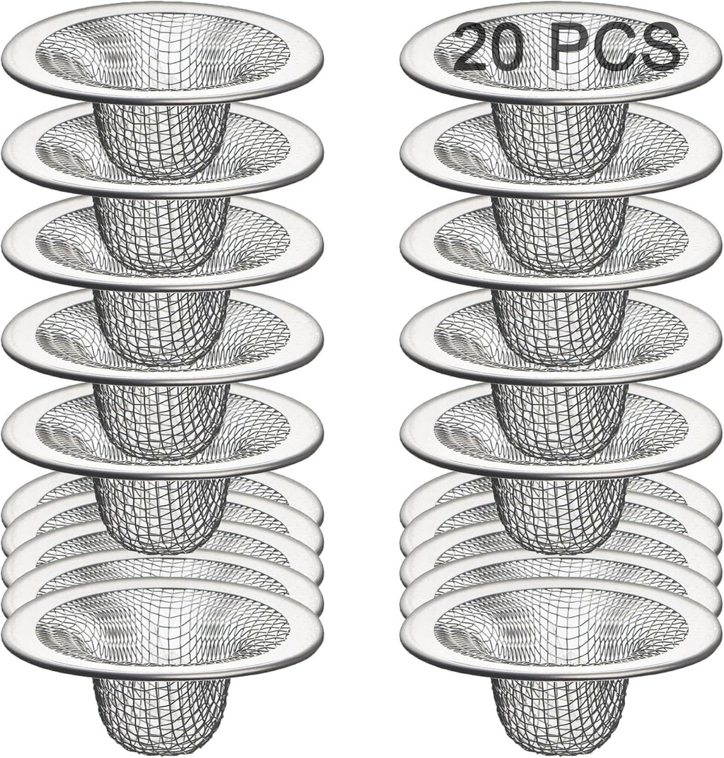 20Pcs Small Drain Mesh Basket, 2.125'' Bathroom Sink Drain Strainer Screen Mesh Sink Strainer Hair Catcher Drain Filter Cover for Bathtub Lavatory RV Laundry Shower Floor Utility Sink Drain