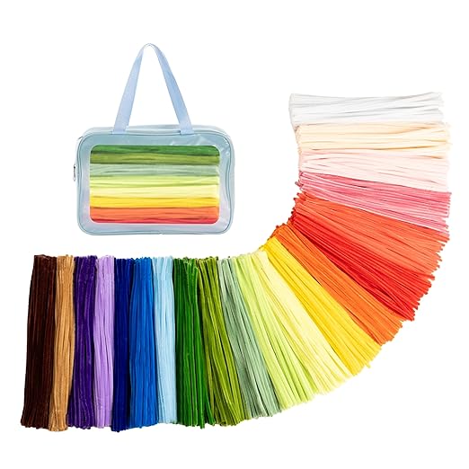 1000pcs Pipe Cleaners Bulk Set with Storage Bag, 20 Assorted Colors Chenille Stems, 12inch * 8mm for DIY Art & Craft Projects