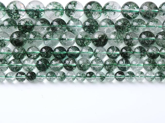 36pcs 10mm Natural Green Phantom Ghost Quartz Stone Round Beads for Jewelry Making DIY Bracelets Necklaces Crystal Energy Healing Stone Beads 15"(Green Phantom Ghost Quartz, 10mm)