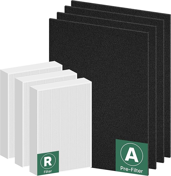 Improvedhand HPA300 HEPA Filter Replacement for Honeywell Air Purifier HPA304 HPA3300b HPA5300 HPA5350 HPA8350 HPA300VP, Compared to HRF-R3 (3 True HEPA R Filters and 4 A Pre-Cut Carbon Pre-Filters)