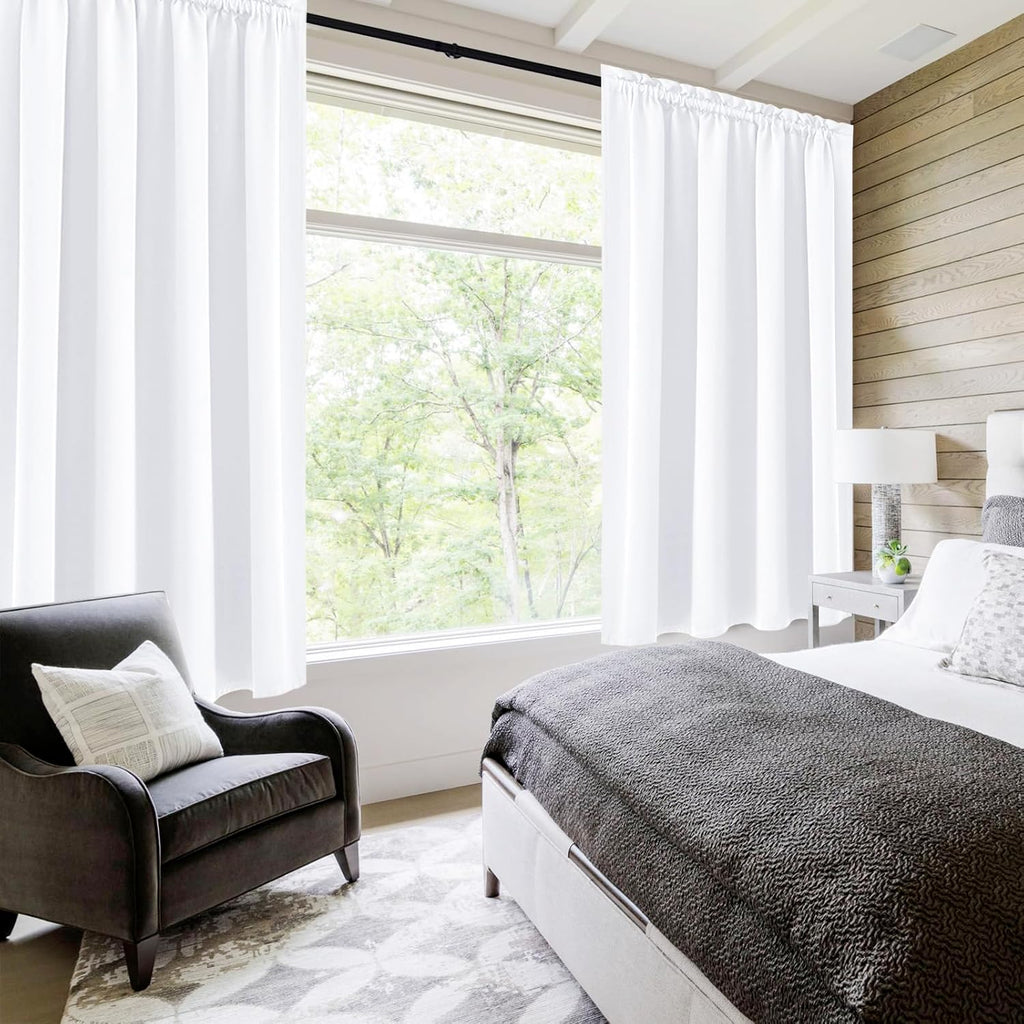 DWCN White Curtains for Living Room Thermal Insulated, 50% Light Blocking Curtains for Bedroom, Dining Room Window, W 42x L 63 Inch, Set of 2 Rod Pocket Curtain Panels