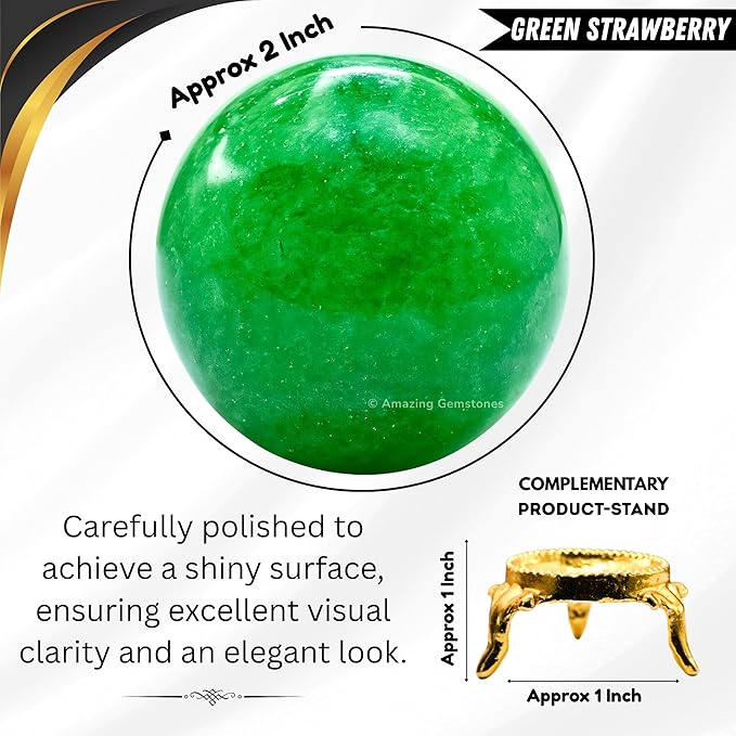 Amazing Gemstone Green Strawberry Quartz Crystal Ball with Stand - 2 Inches Crystal Sphere Meditation Balls for Witchcraft and Decorative Balls
