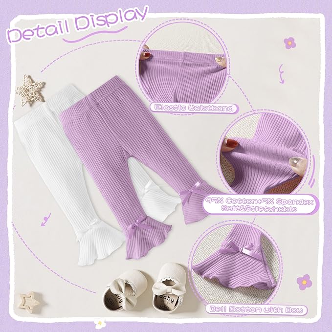 Newborn Toddler Baby Girl Pants Leggings Ribbed Straight Flare Infant Girl Pants Leggings Bell Bottoms 5 Packs
