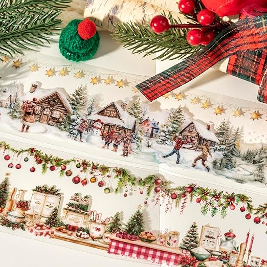 6 Rolls PET Washi Tape Stickers Set,Christmas Washi Tape for Journaling,Winter Aesthetic Stickers for Scrapbook Supplies,Junk Journal,Planner(Christmas Diary)