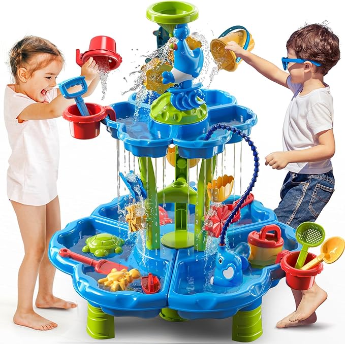 Water Table for Kids Ages 4-8 with Water Pumb, Summer Outdoor Sand Water Table for Boys Girls, Kids Water and Sand Activity Sensory Toys for Toddlers Age 3-8